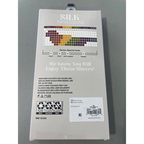 Silk Impressions Pantyhose Size XXL Ultra Fine Sheer Black 15 Denier 2 Pairs NEW - Picture 3 of 6